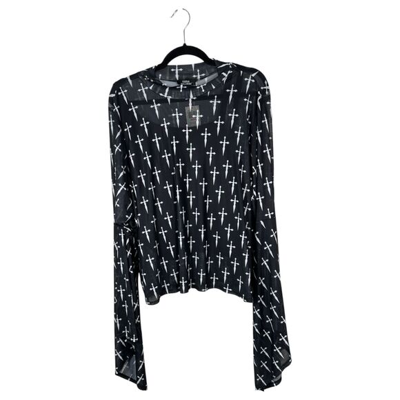 Hot Topic Social Collision Daggers Mesh Flare Sleeve Sheer Blouse 5 (5X) NEW - Picture 3 of 8
